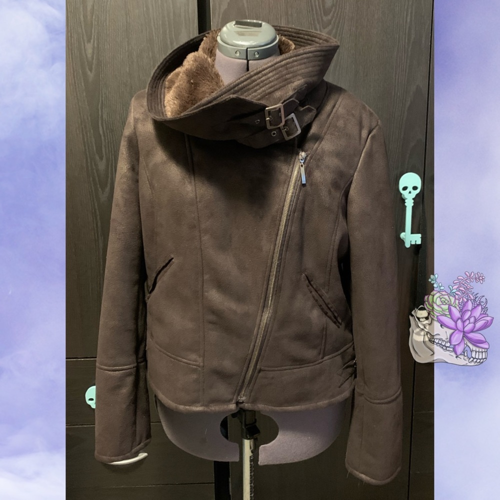 Brown Faux Suede Moto Jacket